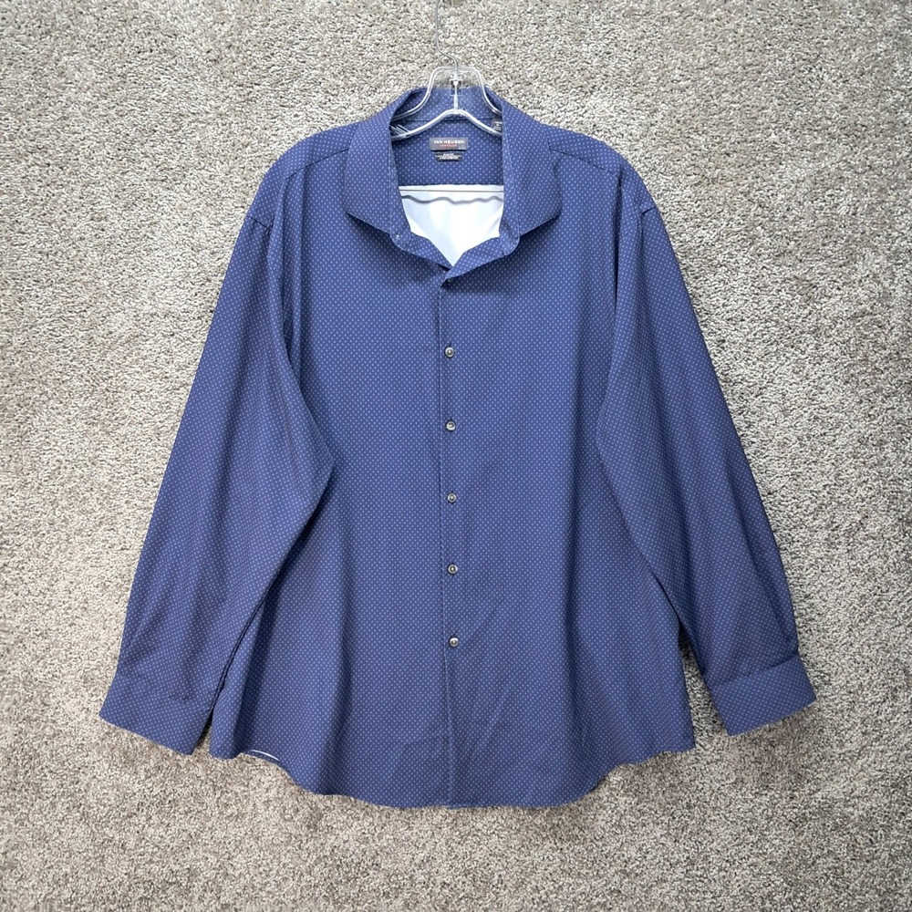 Van Heusen Traveler Mens XL Slim Fit 4-Way Stretch Navy Geometric Shirt 32/33